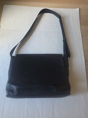 Armani Collezioni Black Leather Messenger Bag.